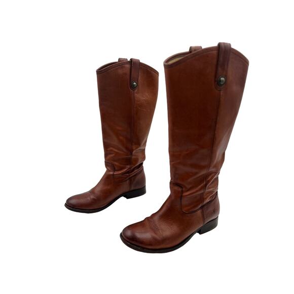 Frye Cox Knee High Leather Boots Cognac Brown Tall Equestrian - Picture 10 of 10